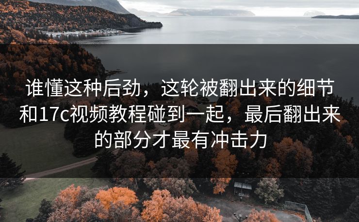 谁懂这种后劲，这轮被翻出来的细节和17c视频教程碰到一起，最后翻出来的部分才最有冲击力