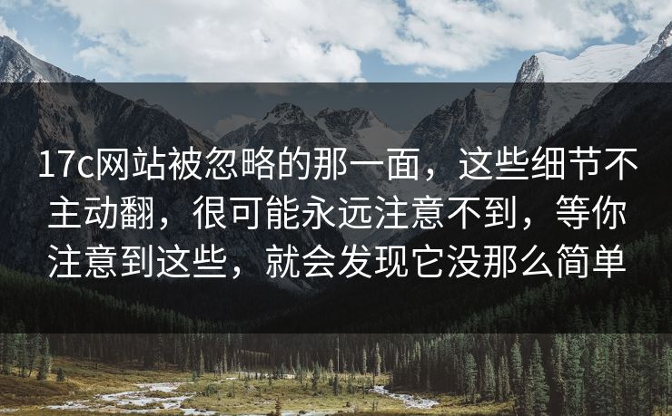 17c网站被忽略的那一面，这些细节不主动翻，很可能永远注意不到，等你注意到这些，就会发现它没那么简单